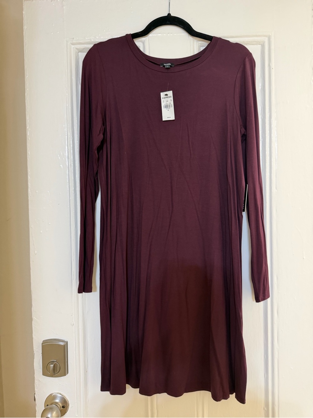 Express Long Sleeve Scoop Neck Dress in Plum